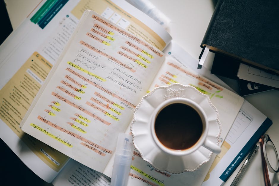 pexels-photo-5408919-5408919 A cup of coffee on handwritten Spanish notes for language learning inspiration.